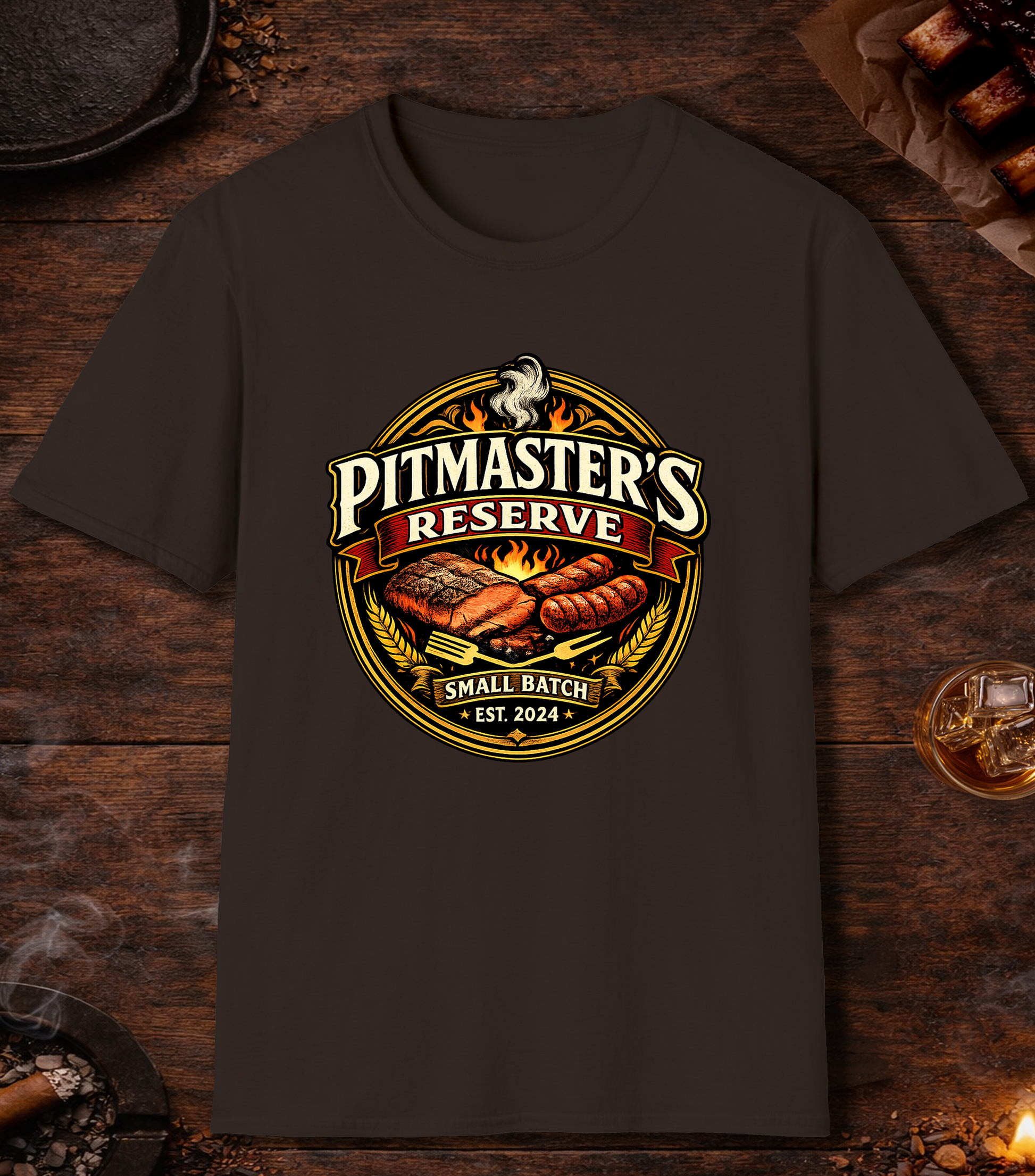 Pitmasters Reserve Beer Label T-Shirt - Dark Chocolate