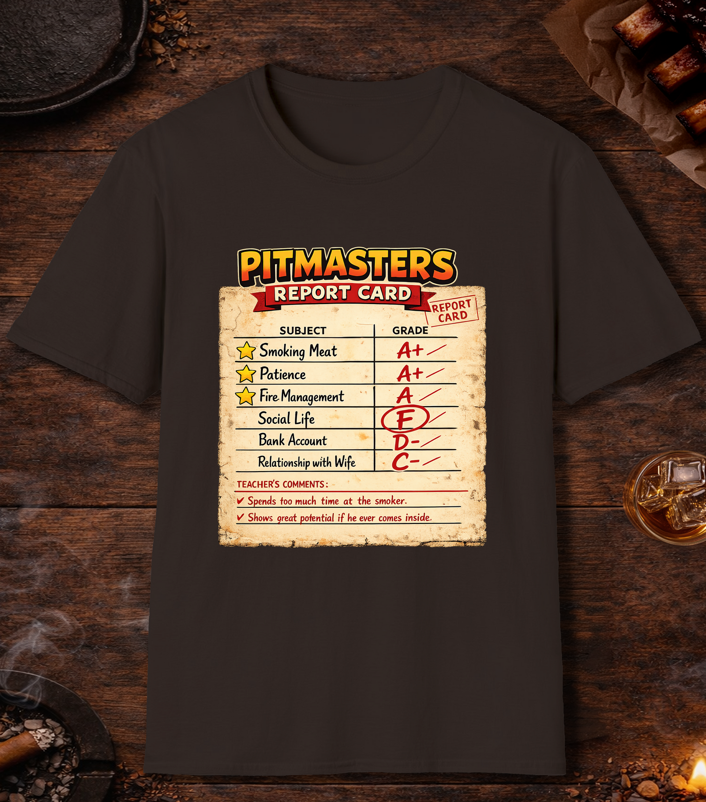 Pitmasters Report Card T-Shirt - Dark Chocolate