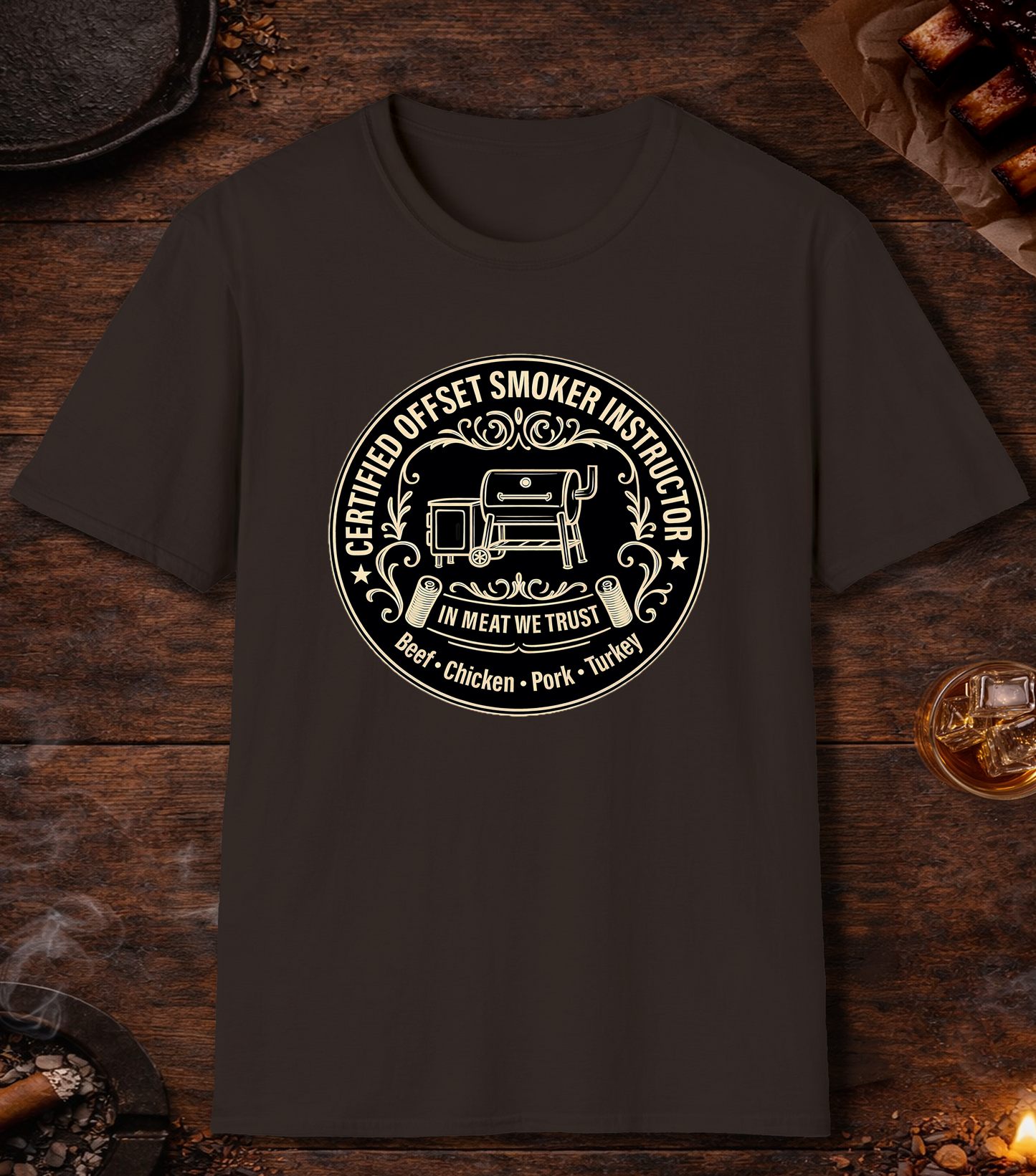 Certified Offset Smoker Instructor T-Shirt - Dark Chocolate