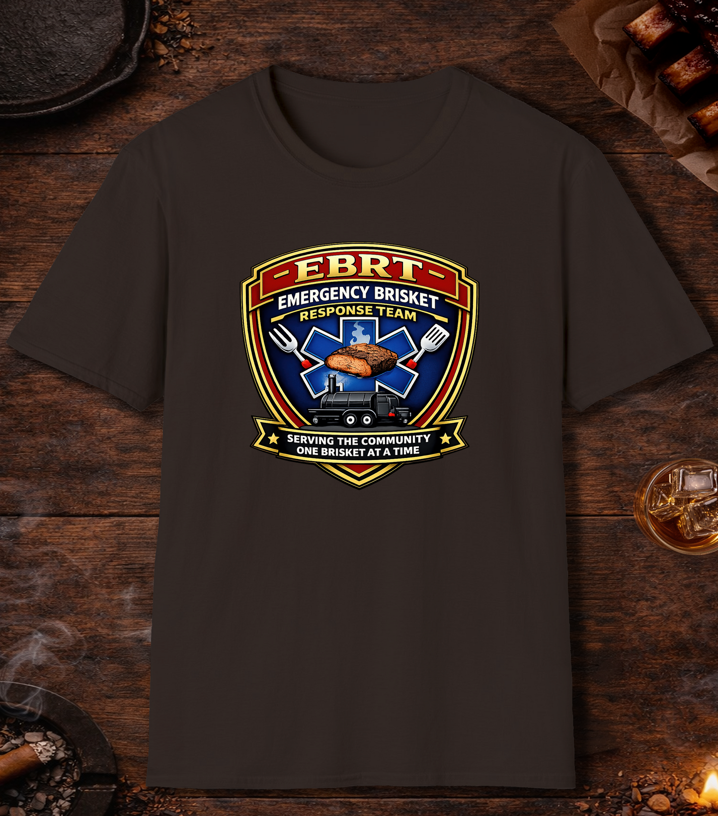 Emergency Brisket Response T-Shirt - Dark Chocolate