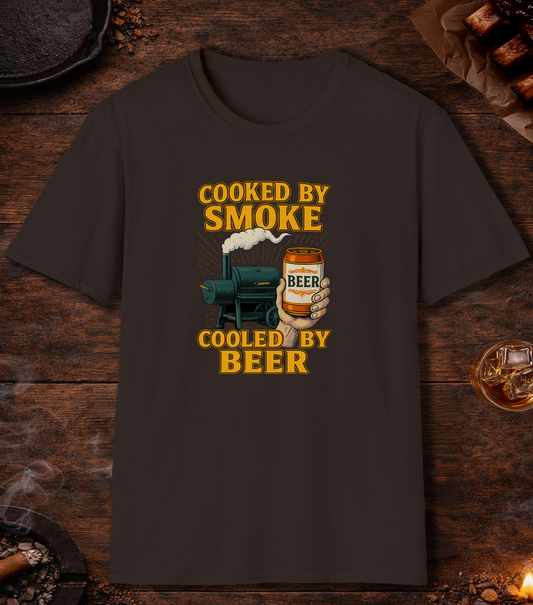 Cooked By Smoke Cooled By Beer T-Shirt - Dark Chocolate