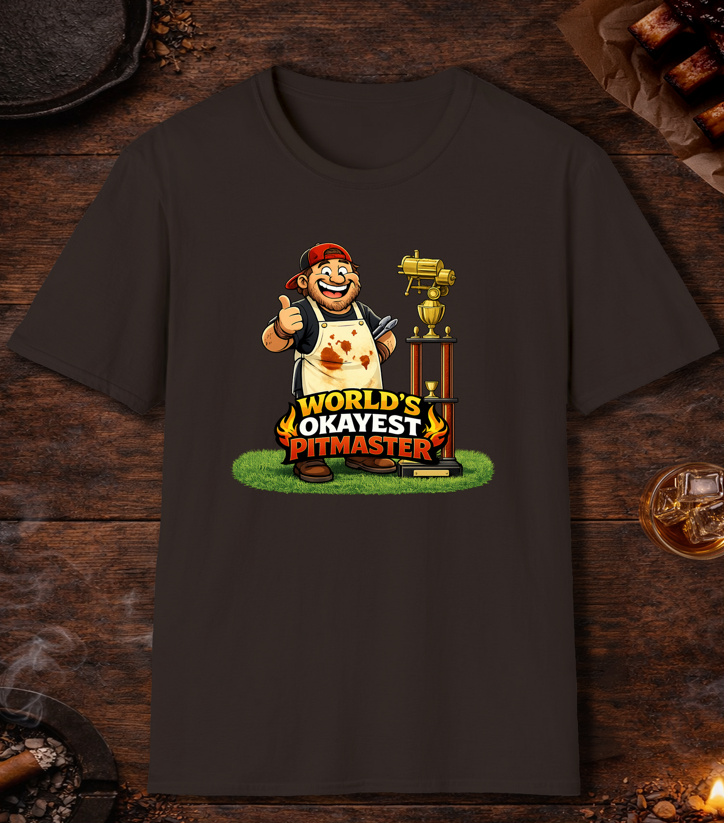 Worlds Okayest Pitmaster T-Shirt - Dark Chocolate