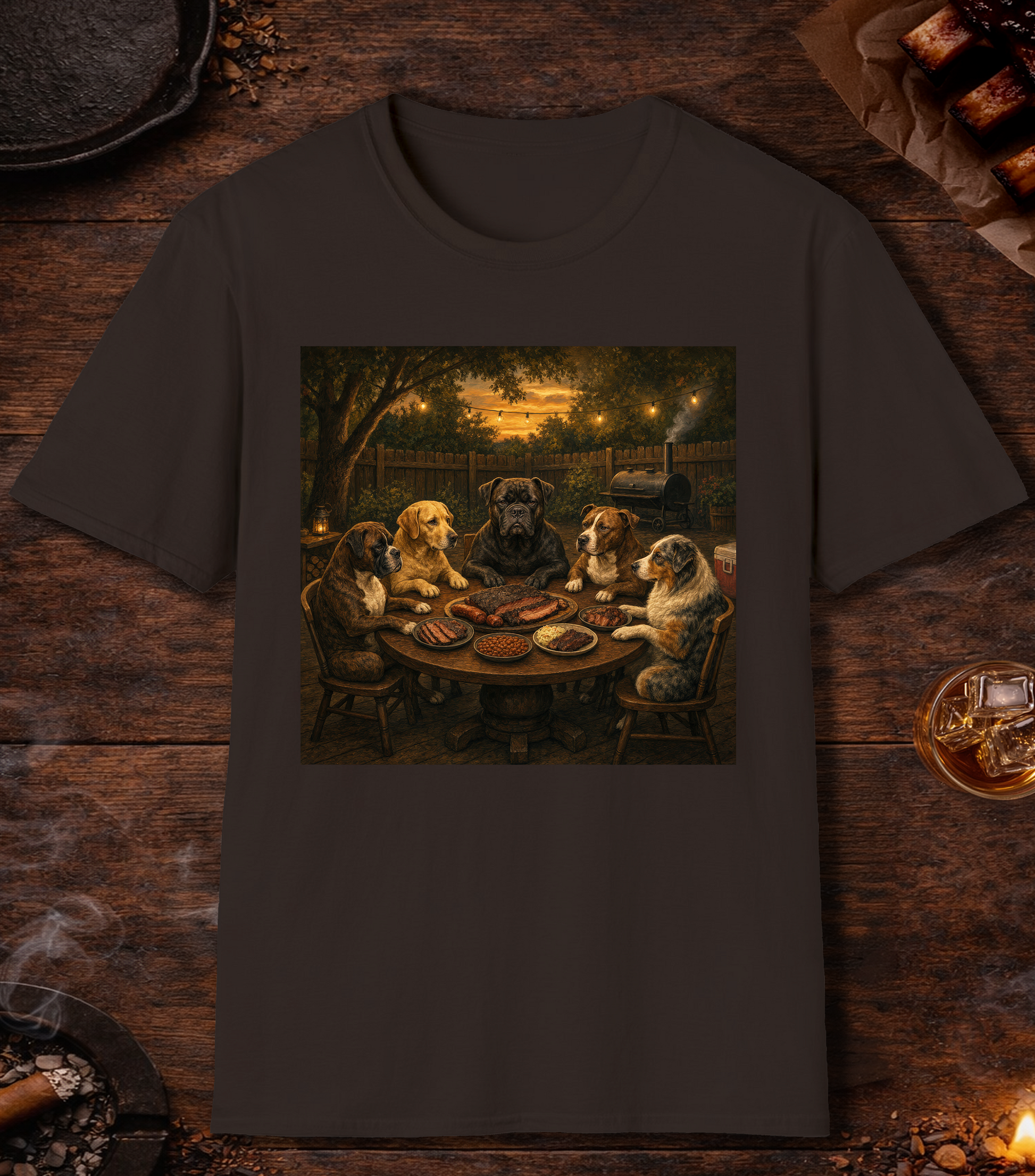 Dogs Eating BBQ T-Shirt - Dark Chocolate