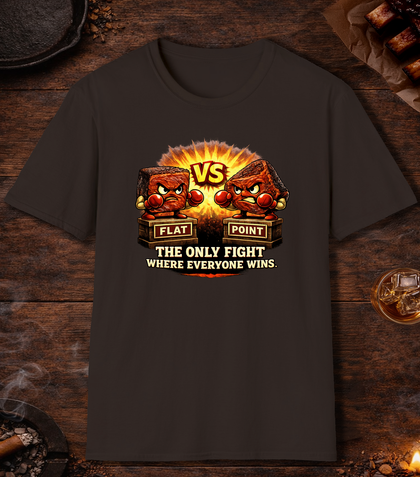 Flat Vs Point Fight T-Shirt - Dark Chocolate