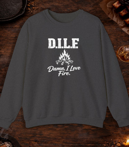 DILF Damn I Love Fire Crewneck - Dark Heather
