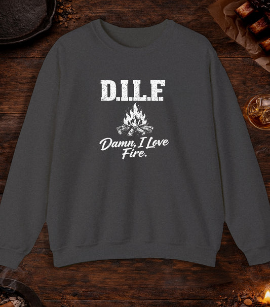 DILF Damn I Love Fire Crewneck - Dark Heather