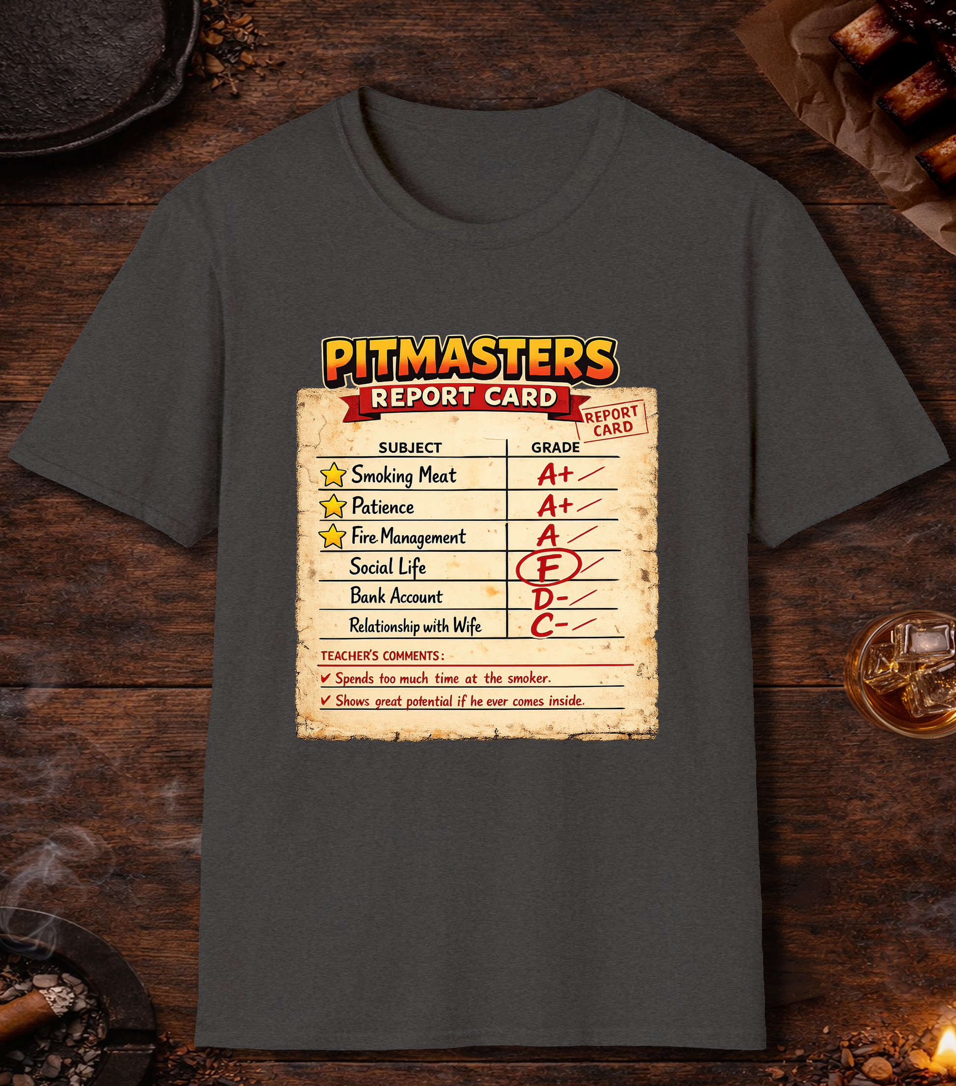 Pitmasters Report Card T-Shirt - Dark Heather