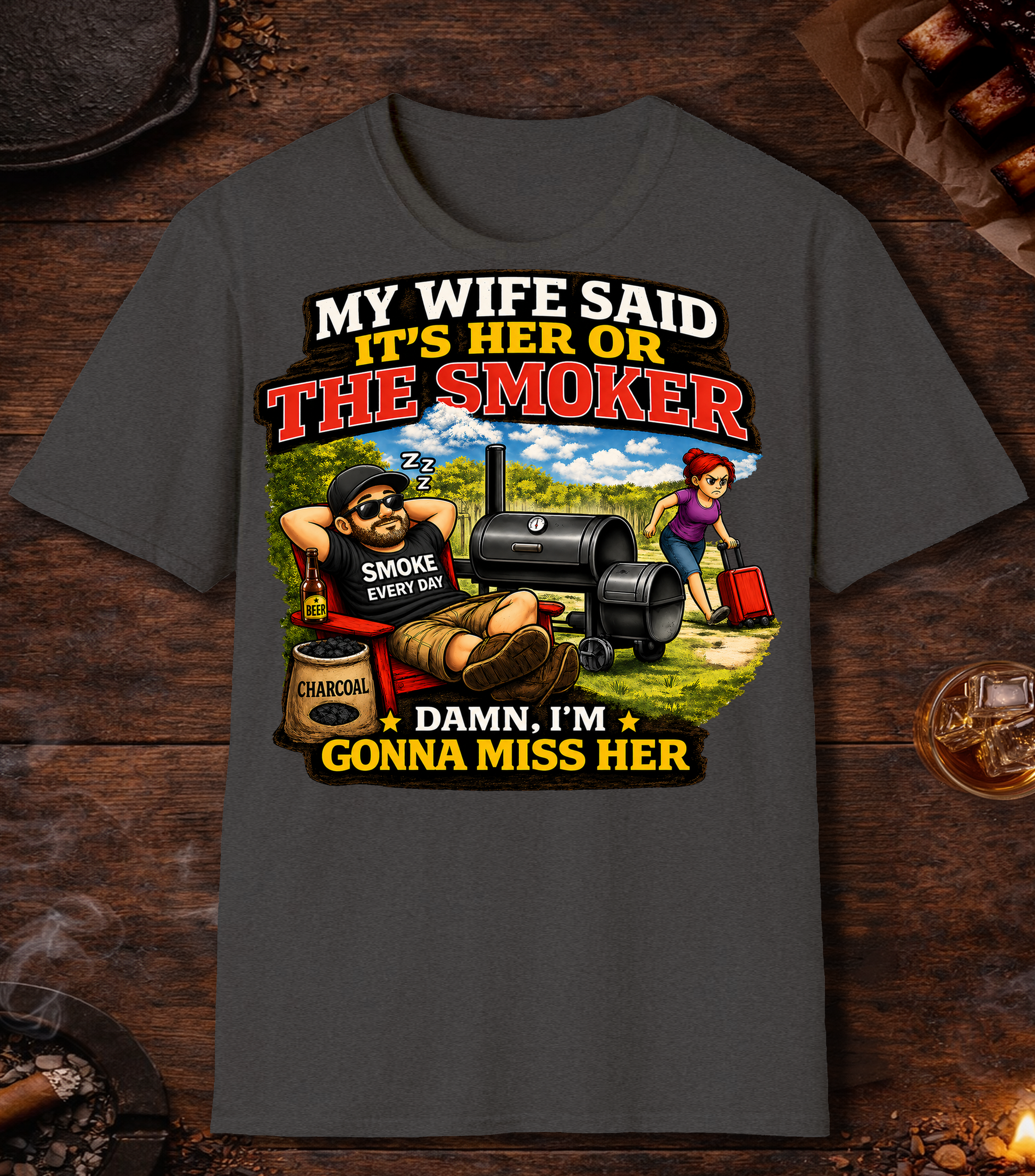 Its Her Or The Smoker T-Shirt - Dark Heather