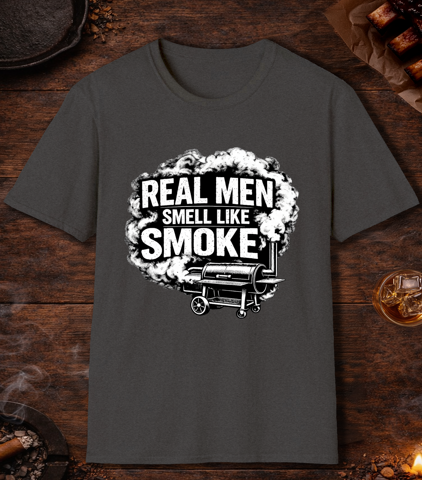 Real Men Smell Like Smoke T-Shirt - Dark Heather