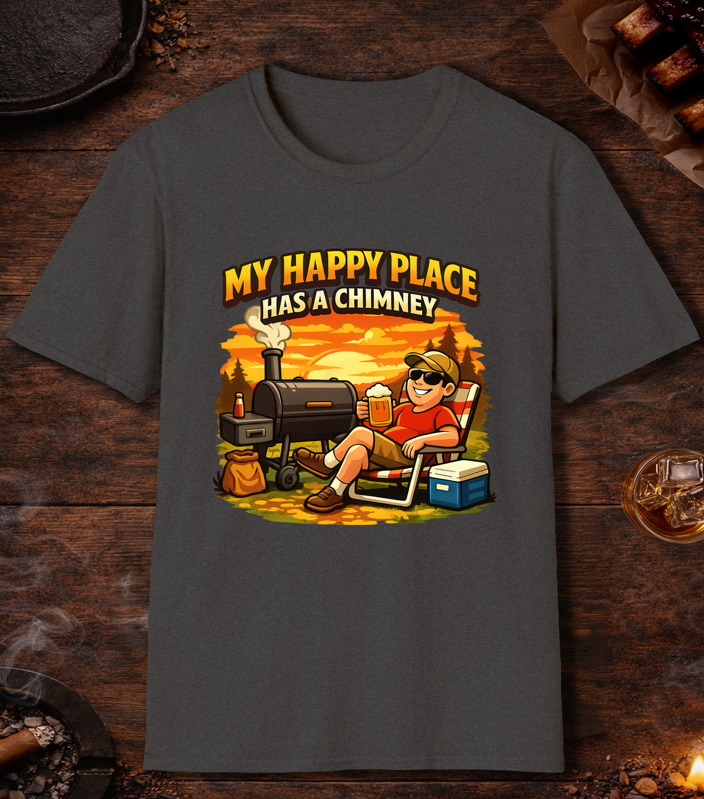 My Happy Place Has A Chimney T-Shirt - Dark Heather
