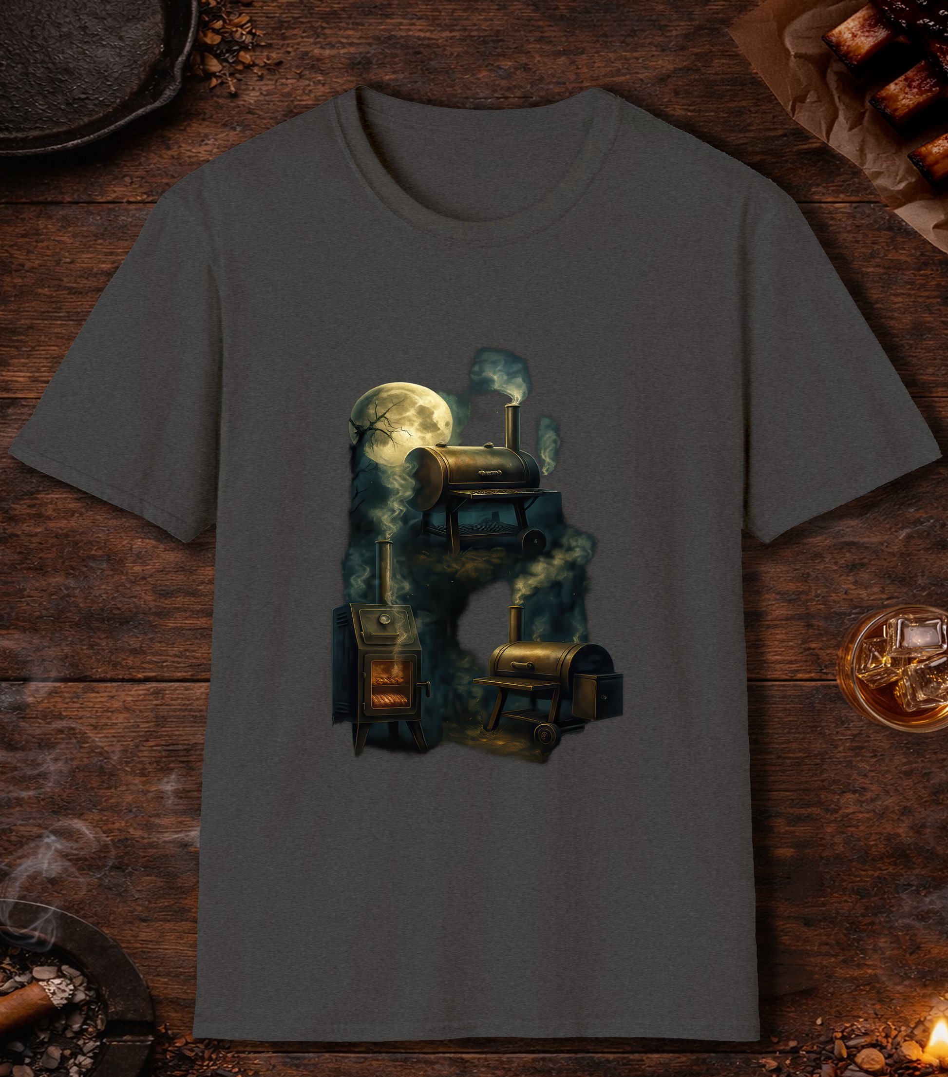 Three Smoker Moon T-Shirt - Dark Heather