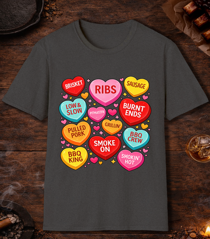 Valentines Day BBQ Hearts T-Shirt - Dark Heather