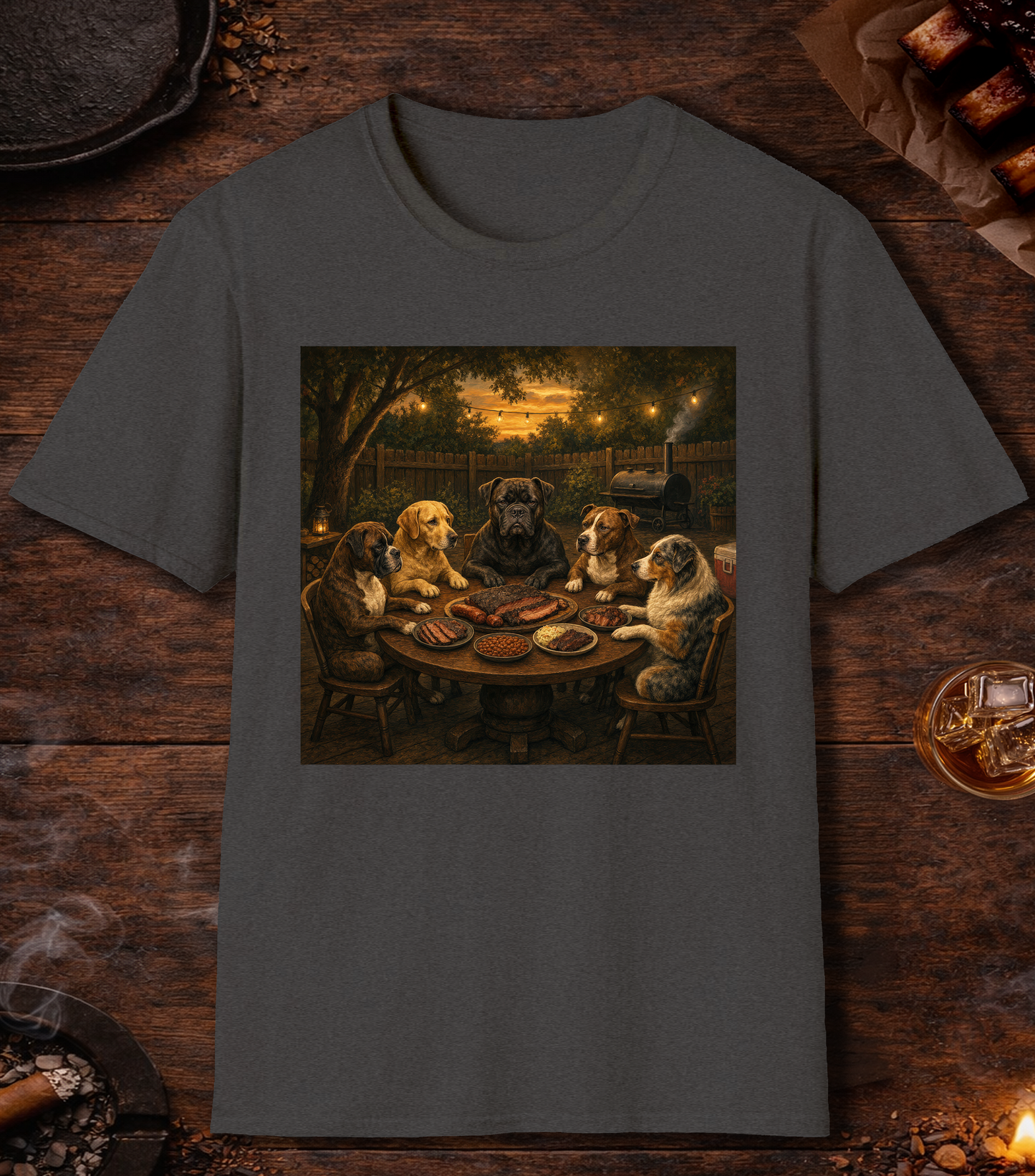 Dogs Eating BBQ T-Shirt - Dark Heather