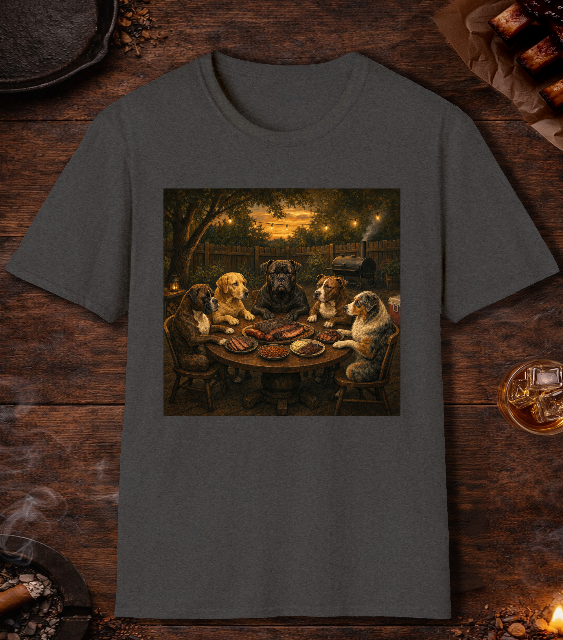 Dogs Eating BBQ T-Shirt - Dark Heather