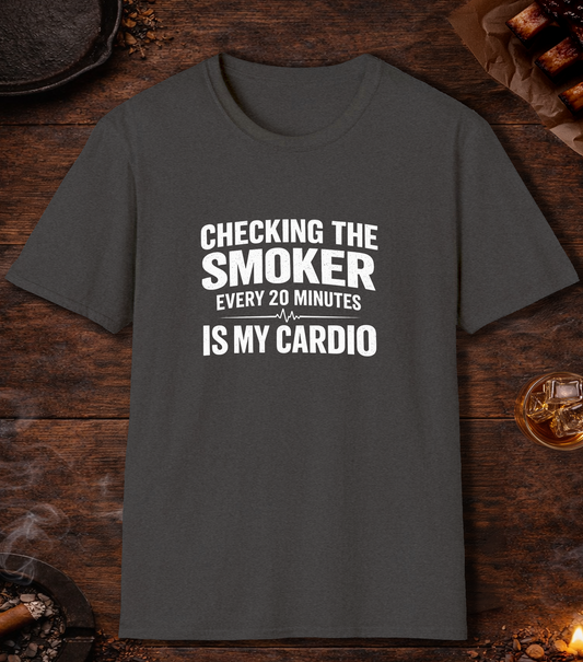 Checking The Smoker Is My Cardio T-Shirt - Dark Heather