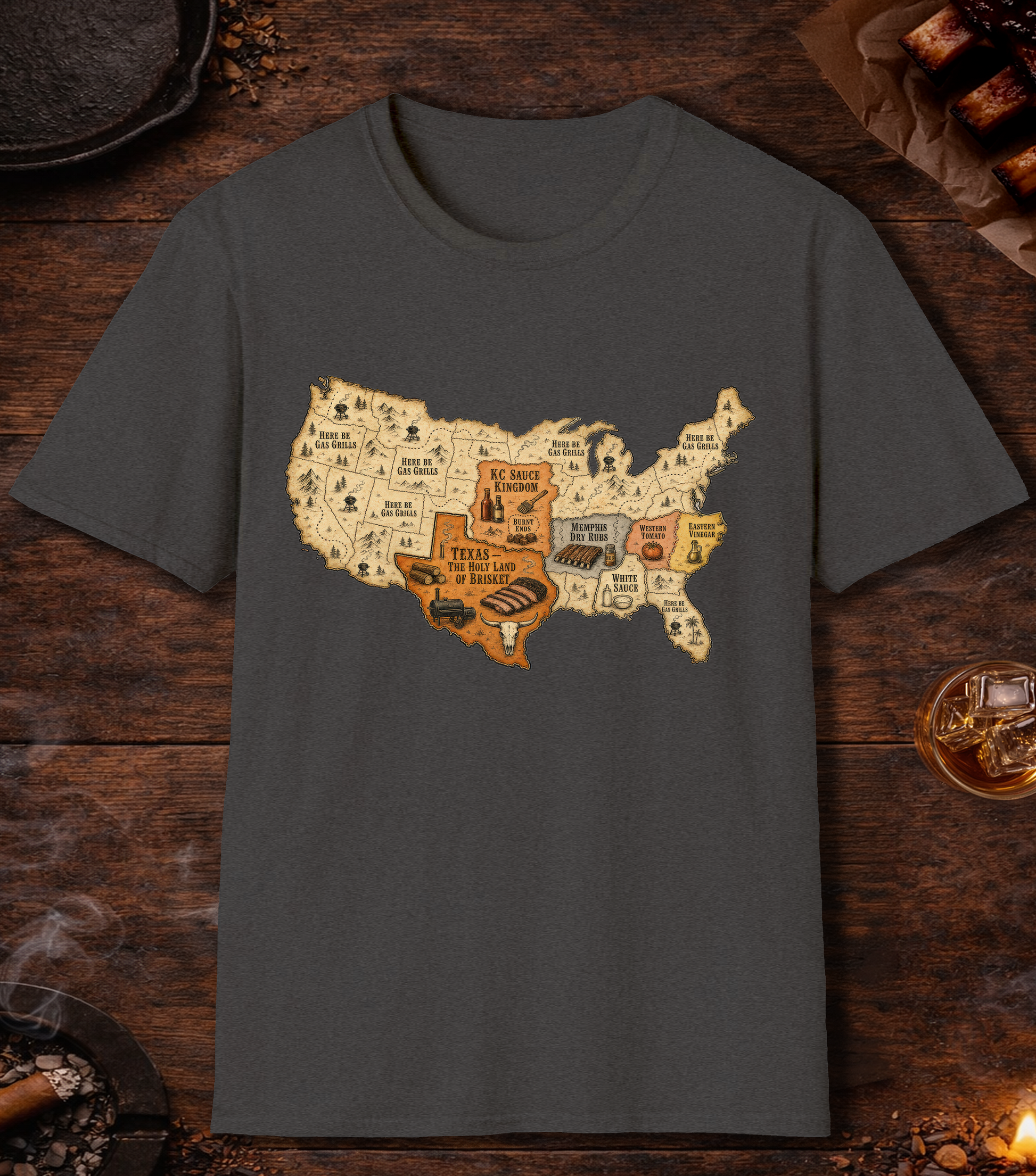 Map of BBQ T-Shirt - Dark Heather