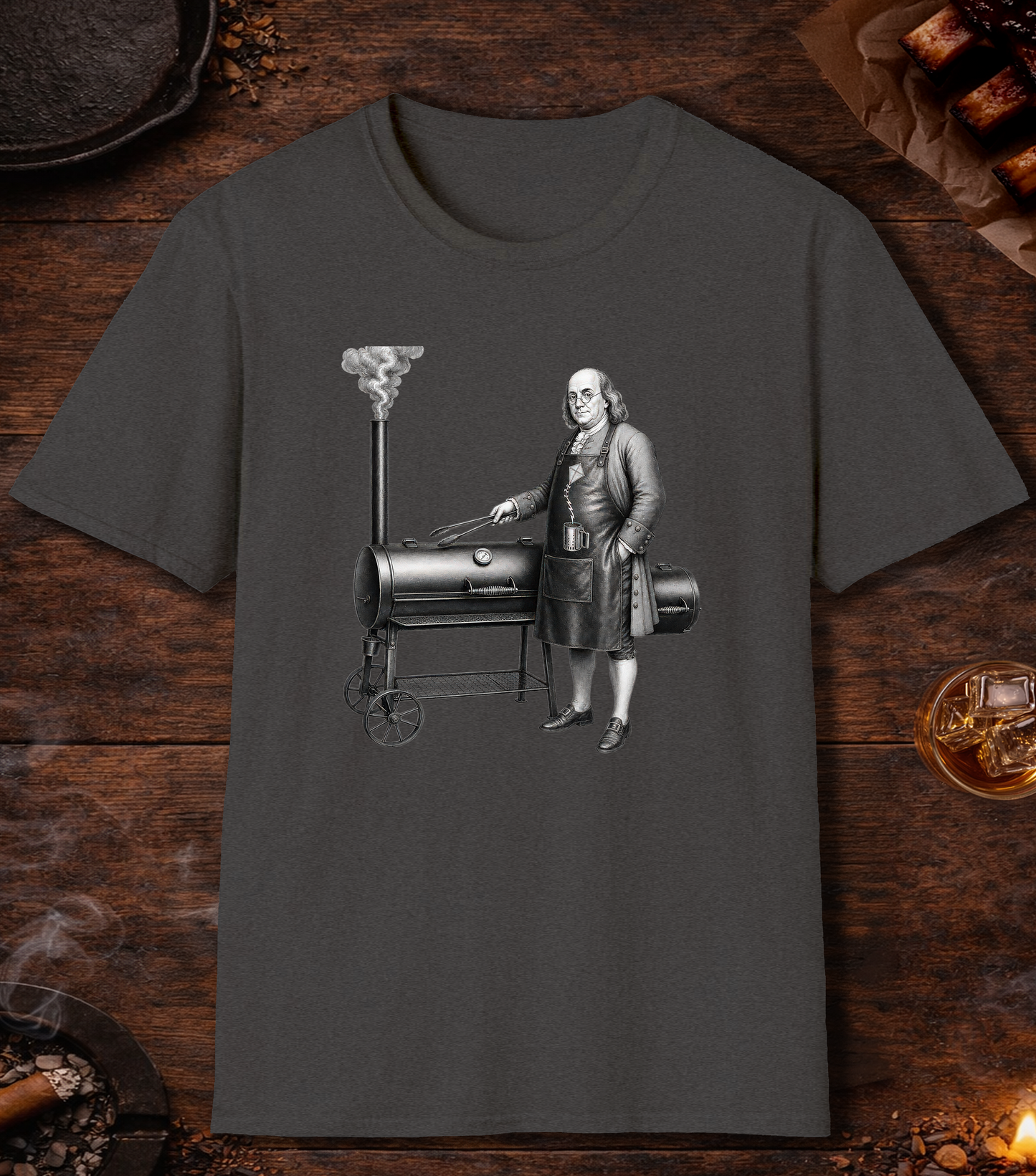 Ben Franklin Charcoal Chimney T-Shirt - Dark Heather
