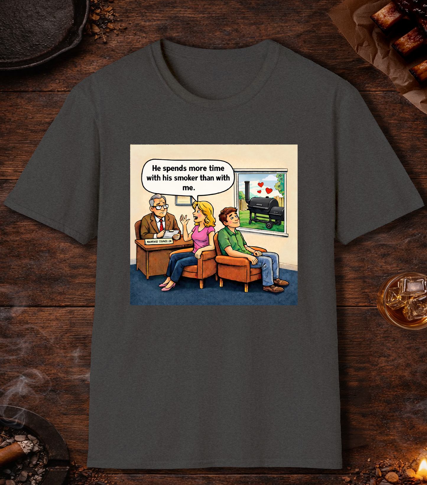 Spends More Time With Smoker Than Me T-Shirt - Dark Heather
