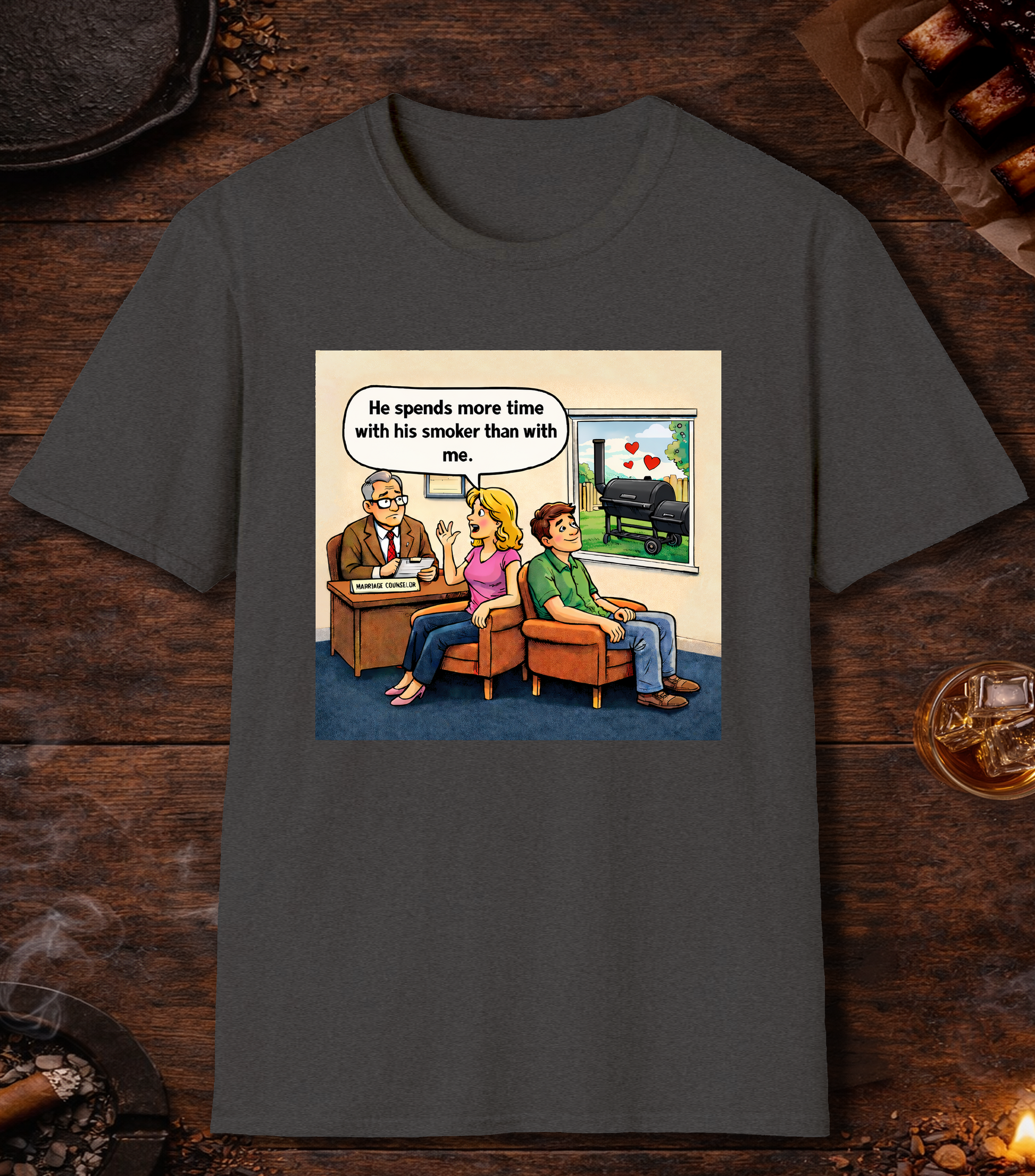 Spends More Time With Smoker Than Me T-Shirt - Dark Heather