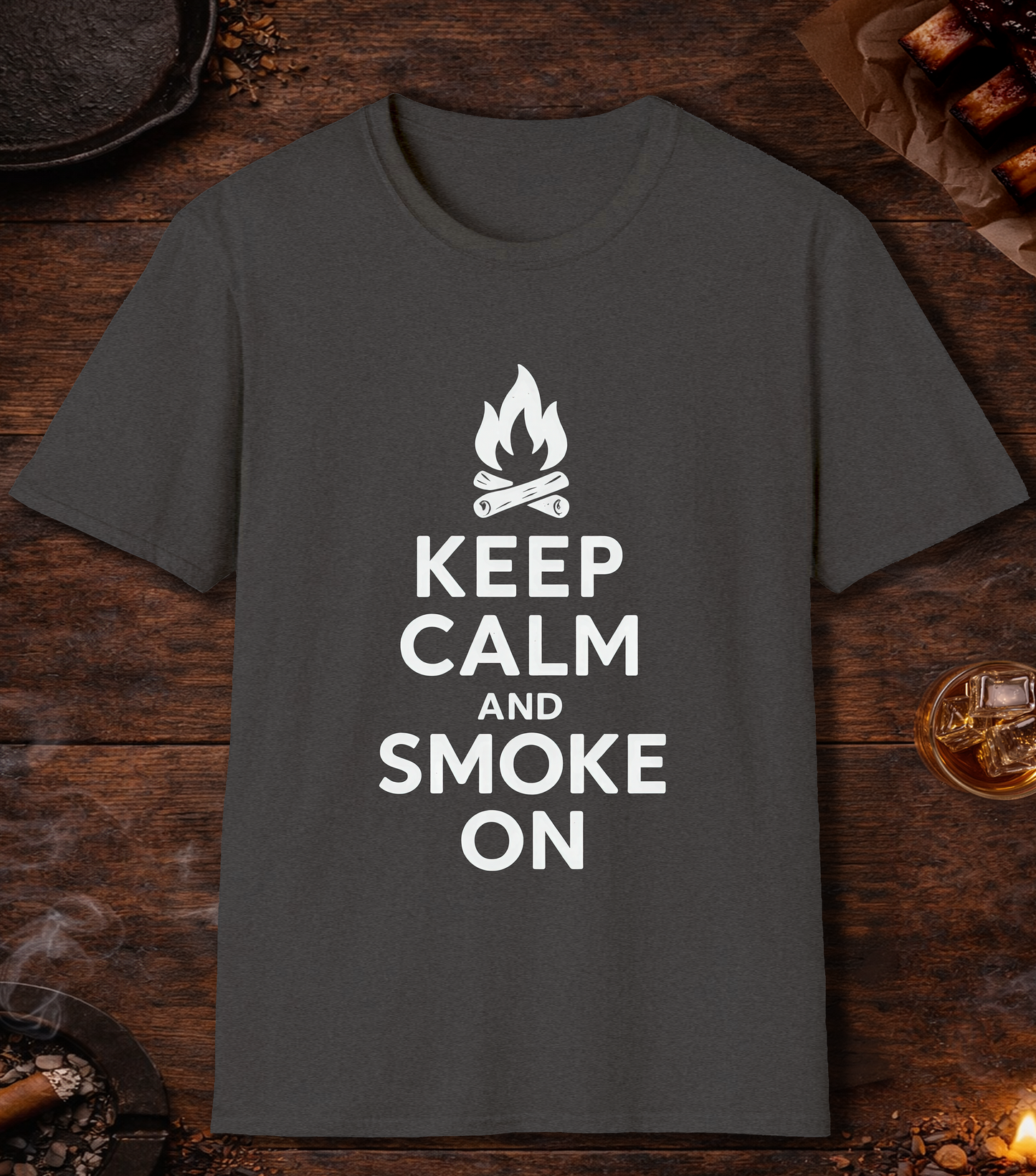 Keep Calm And Smoke On T-Shirt - Dark Heather