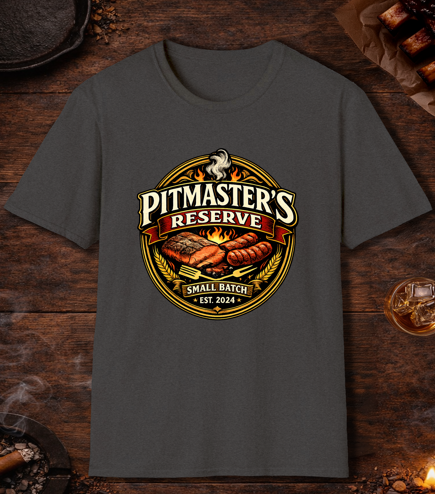 Pitmasters Reserve Beer Label T-Shirt - Dark Heather