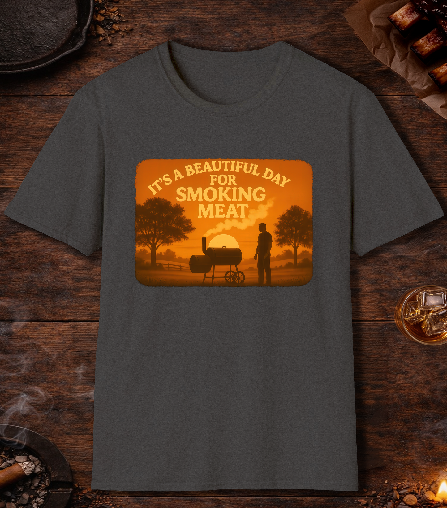 Beautiful Day For Smoking Meat T-Shirt - Dark Heather