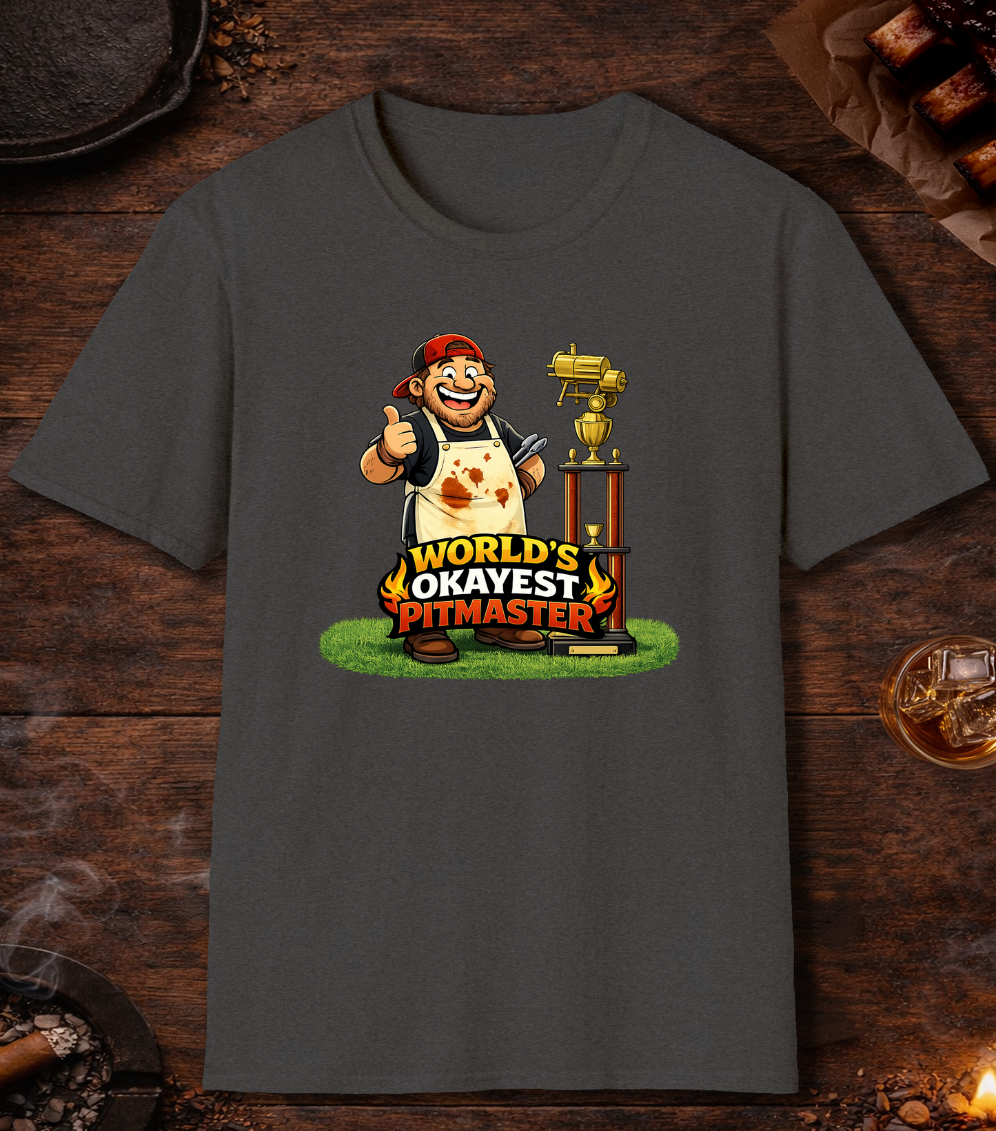 Worlds Okayest Pitmaster T-Shirt - Dark Heather