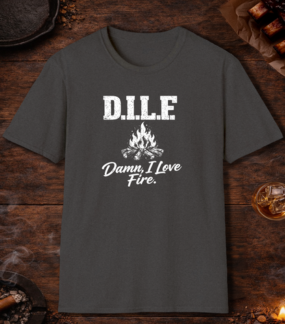 DILF Damn I Love Fire T-Shirt - Dark Heather