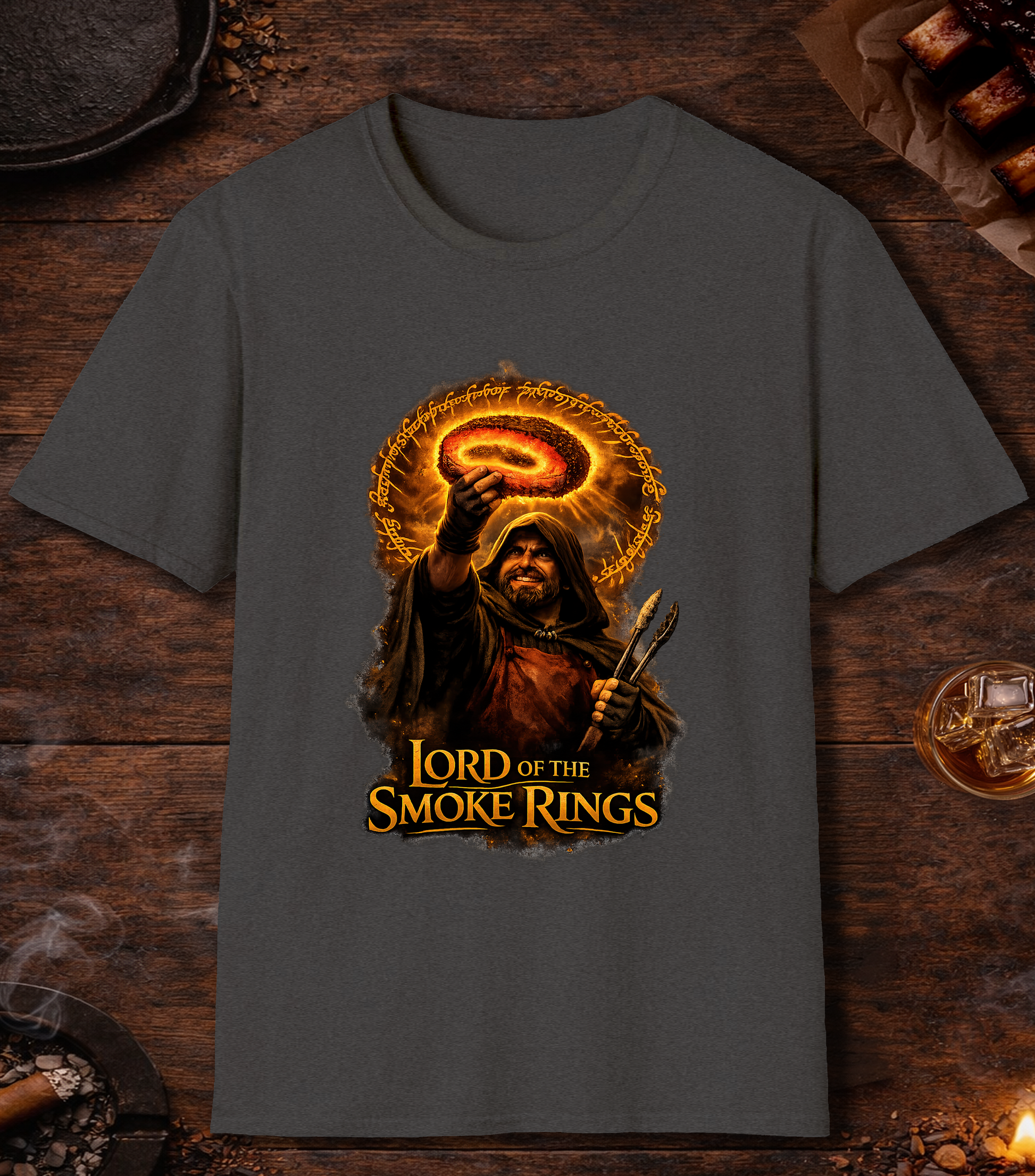 Lord Of The Smoke Rings Parody T-Shirt - Dark Heather