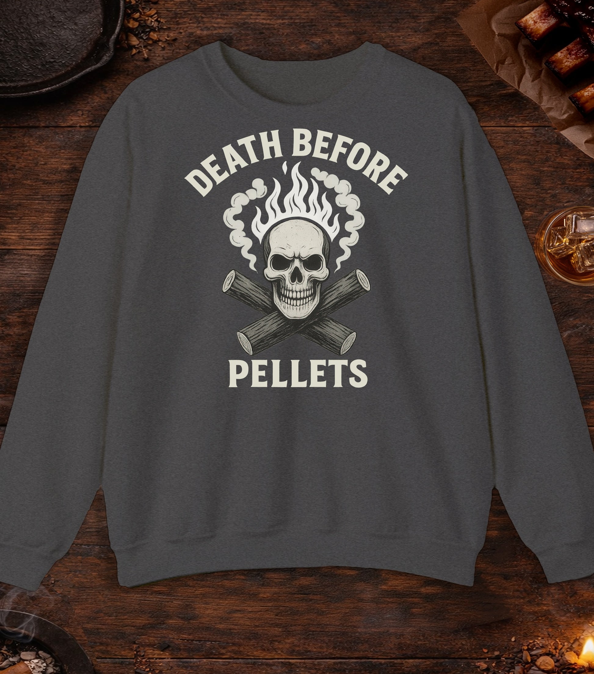 Death Before Pellets White Crewneck - Dark Heather