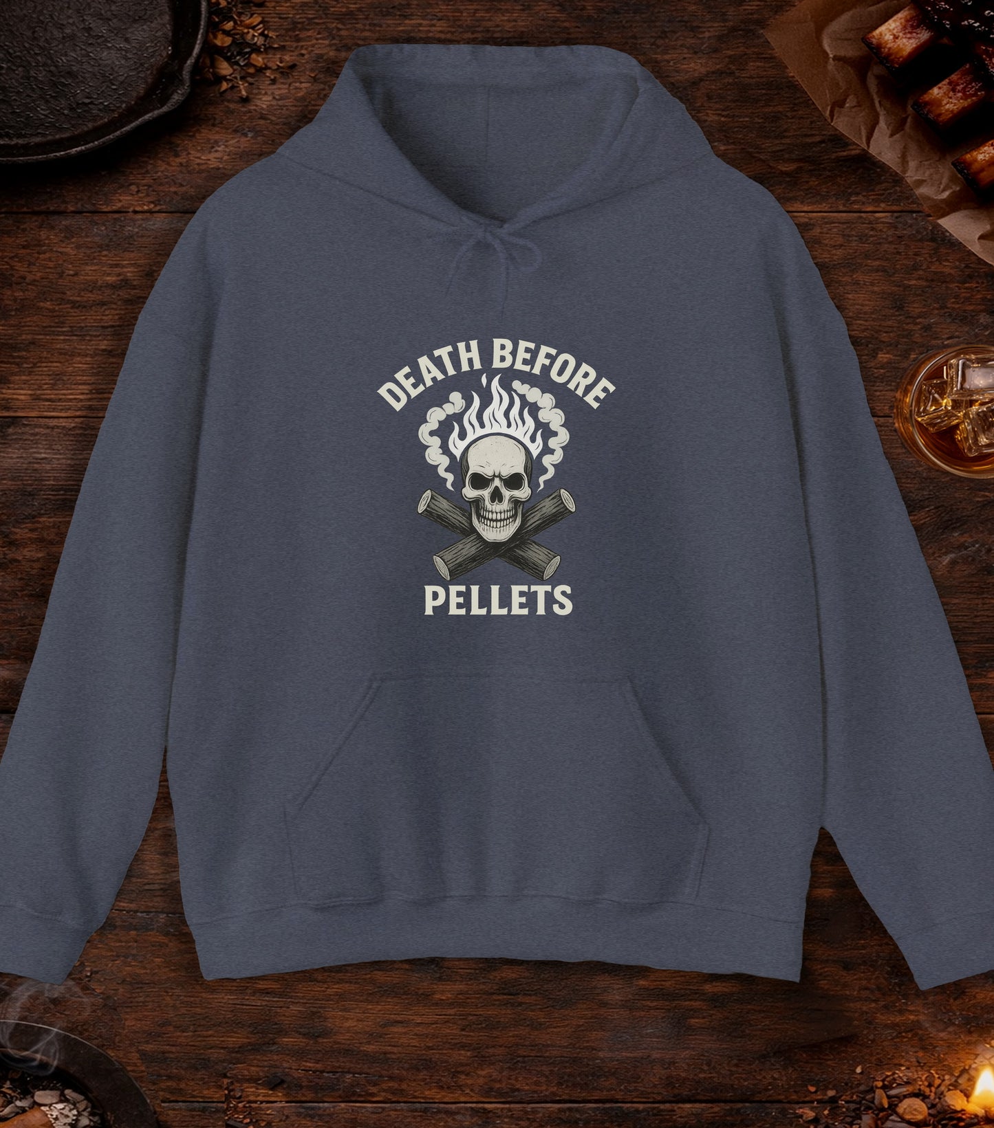 Death Before Pellets White Hoodie - Heather Navy
