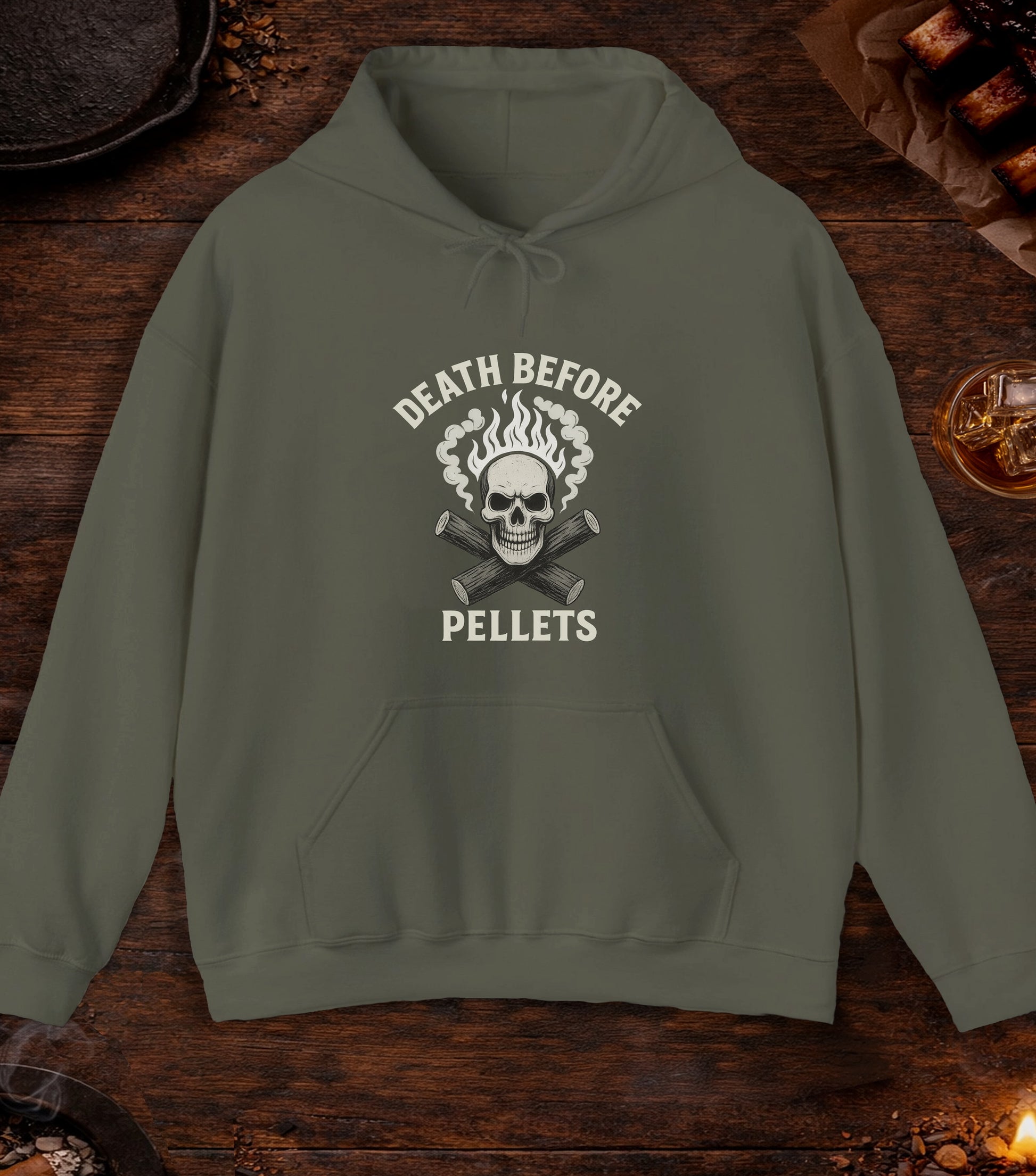 Death Before Pellets White Hoodie - Military Green