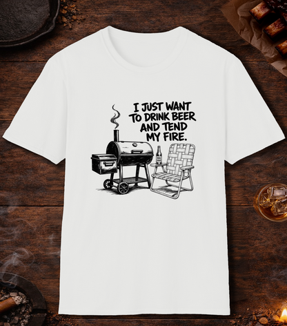 Drink Beer Tend Fire Black T-Shirt - White