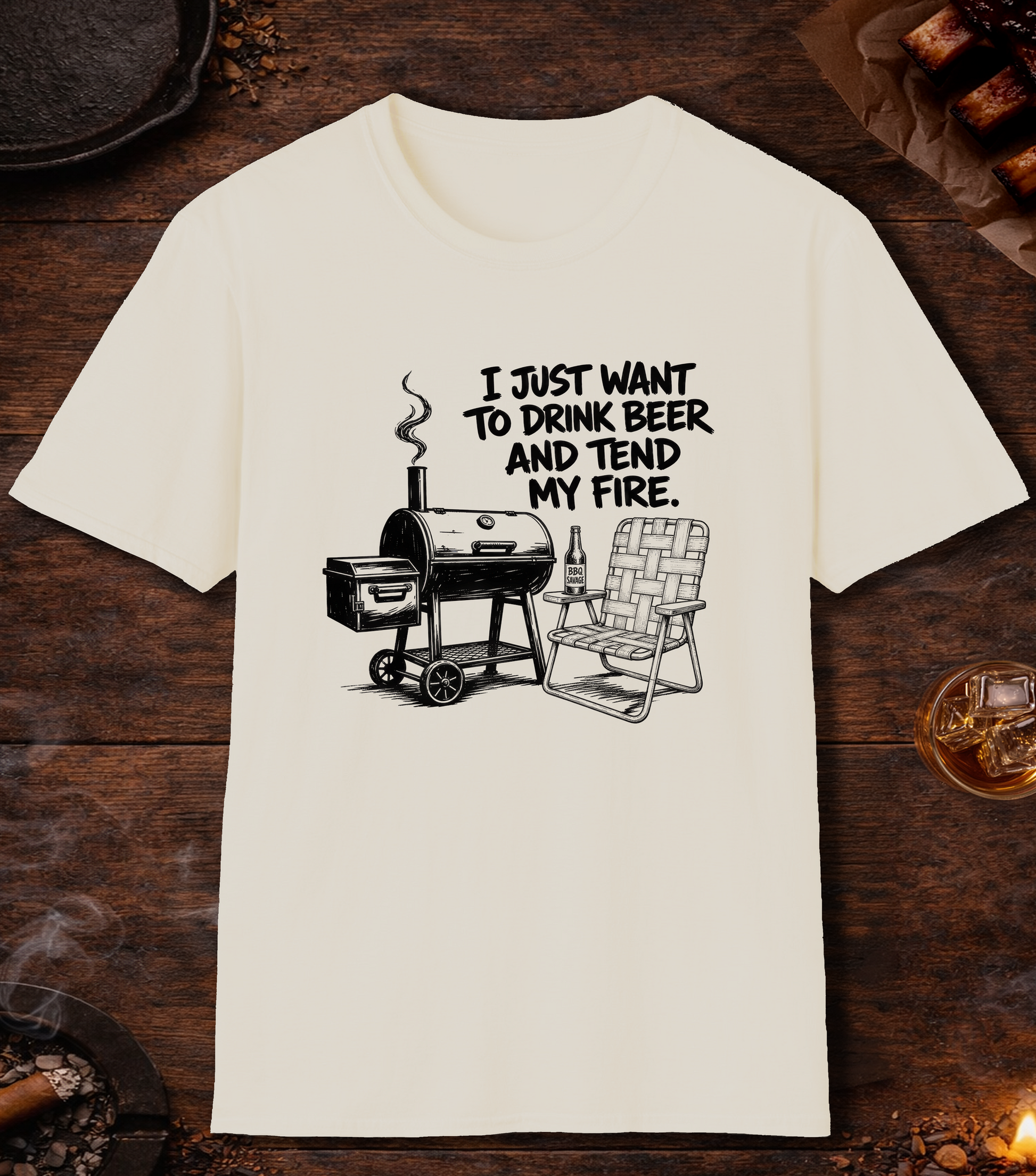Drink Beer Tend Fire Black T-Shirt - Natural