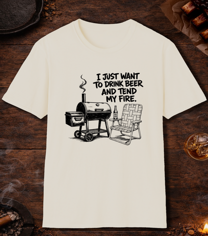 Drink Beer Tend Fire Black T-Shirt - Natural