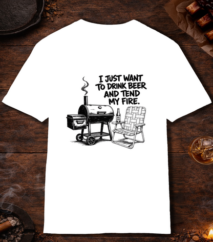 Drink Beer Tend Fire Black T-Shirt - White