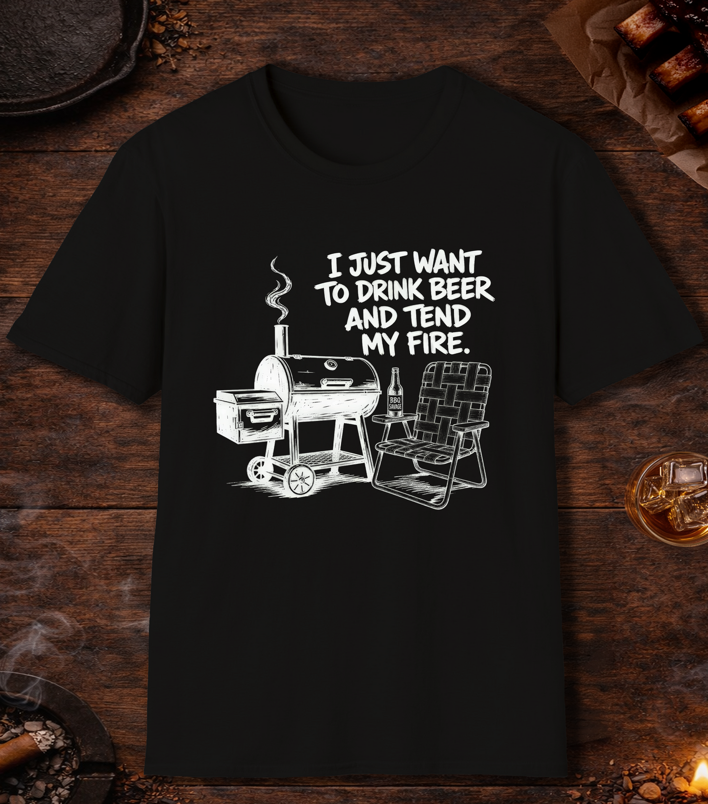 Drink Beer Tend Fire White T-Shirt - Black