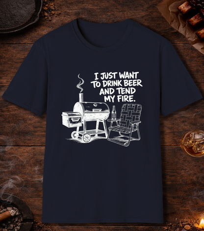 Drink Beer Tend Fire White T-Shirt - Navy