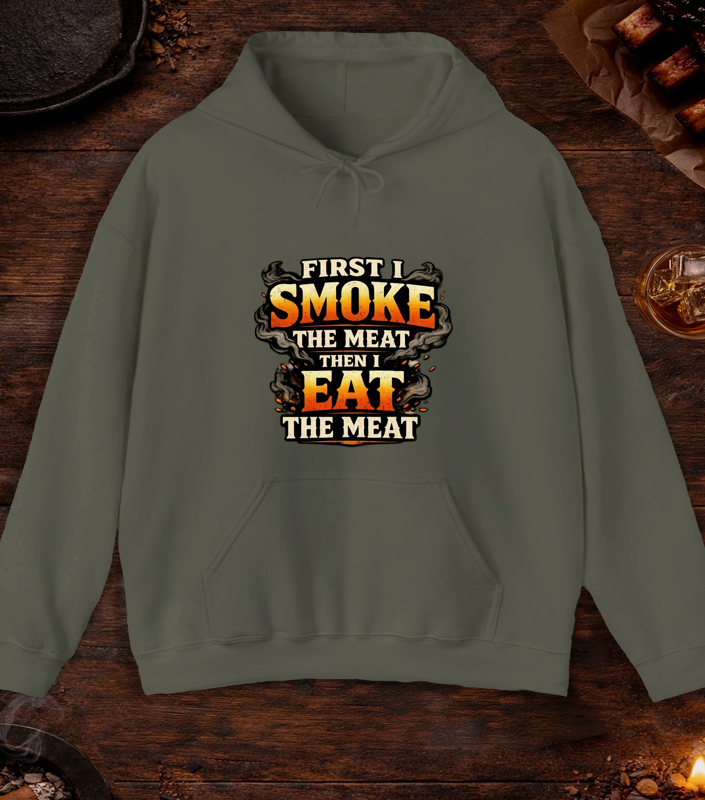 First Smoke Then Eat Hoodie - Military Green