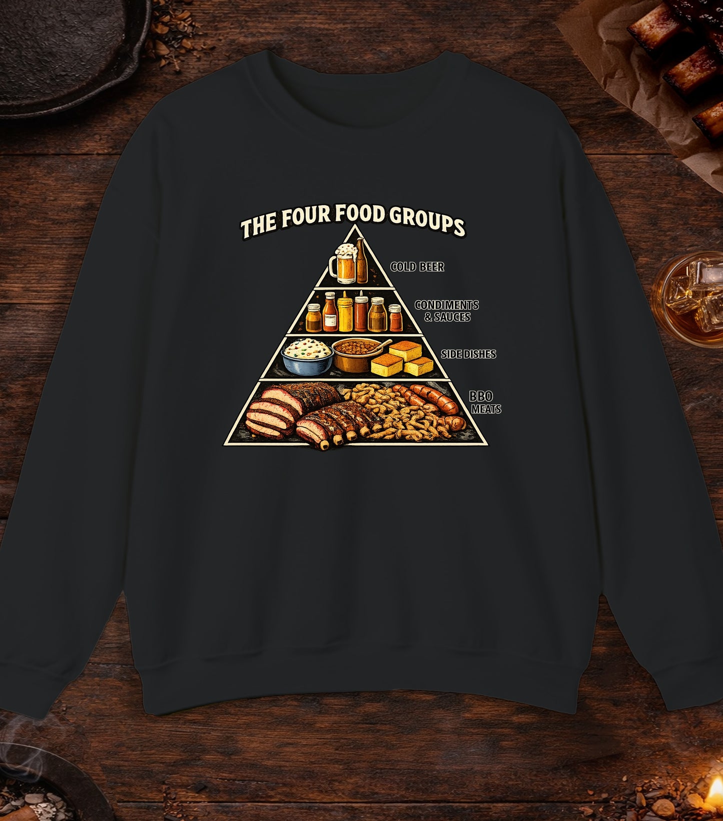 Four BBQ Food Groups Crewneck - Black