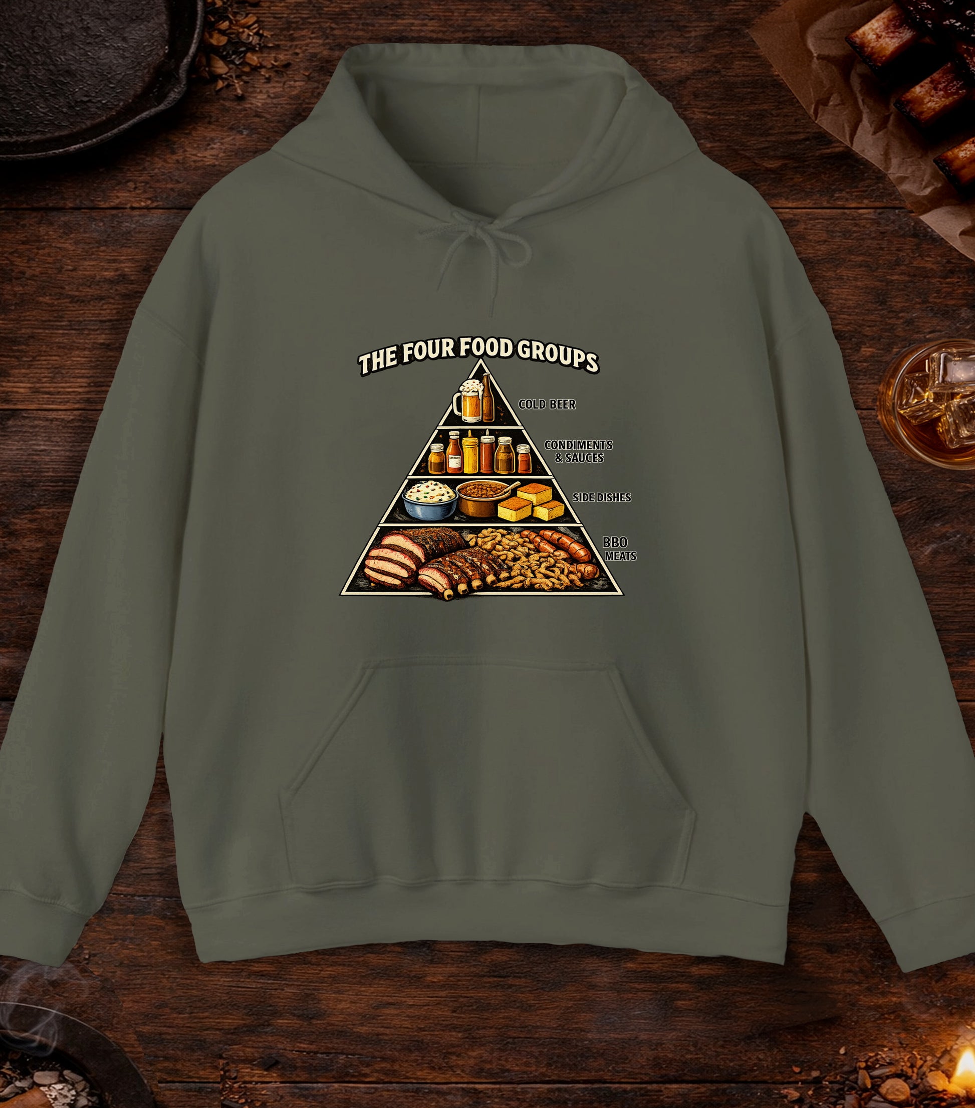 Four BBQ Food Groups Hoodie - Military Green