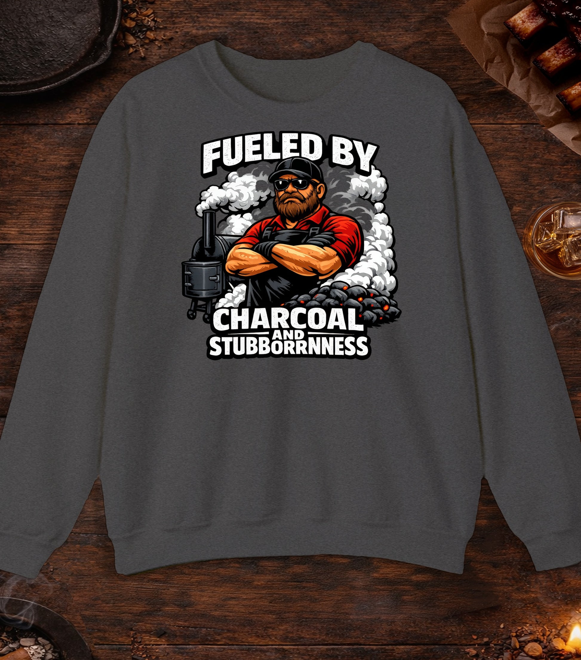 Fueled By Charcoal And Stubborness Crewneck - Dark Heather