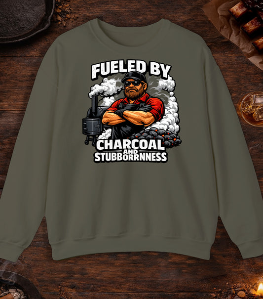 Fueled By Charcoal And Stubborness Crewneck - Military Green