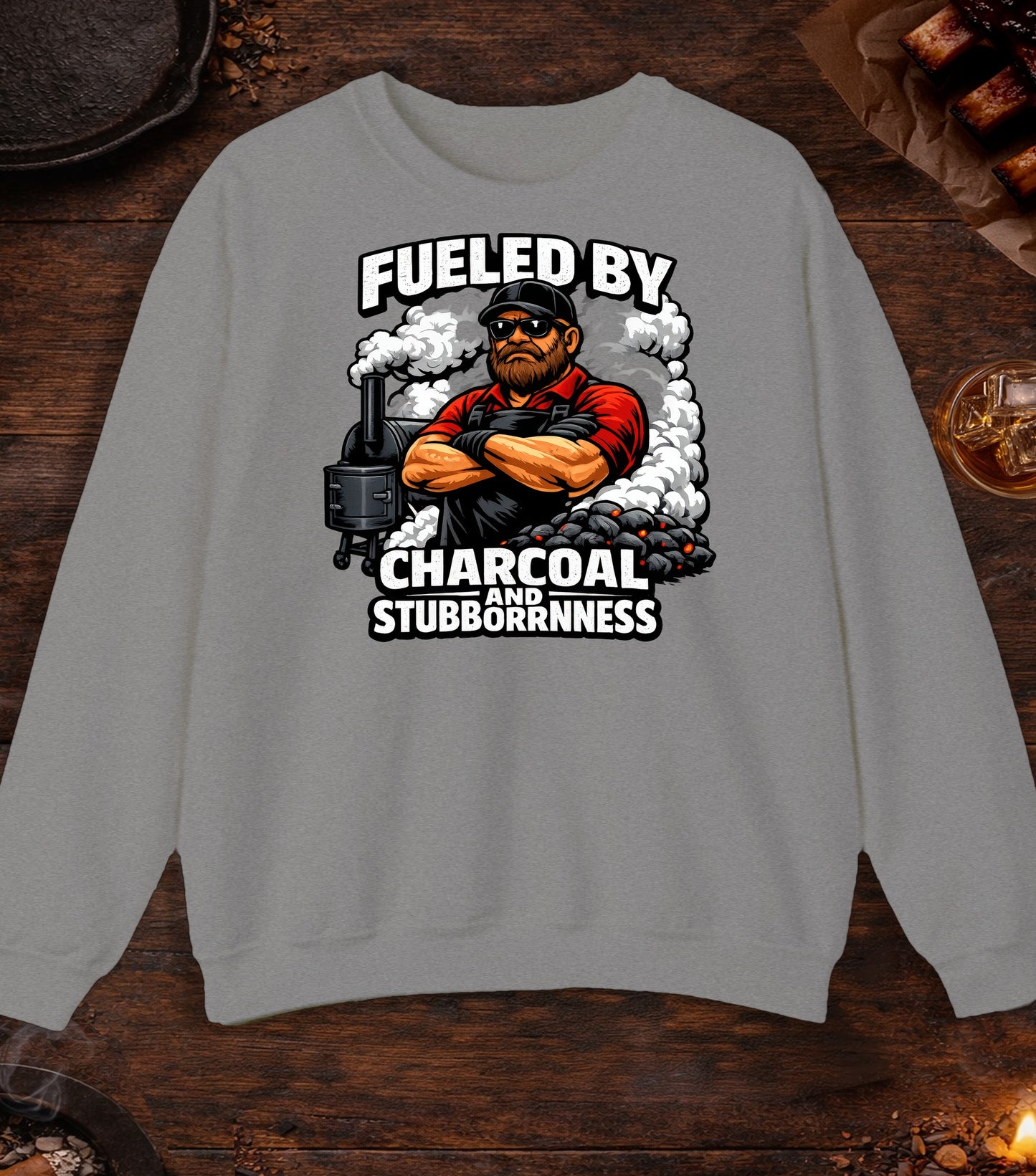 Fueled By Charcoal And Stubborness Crewneck - Sport Grey