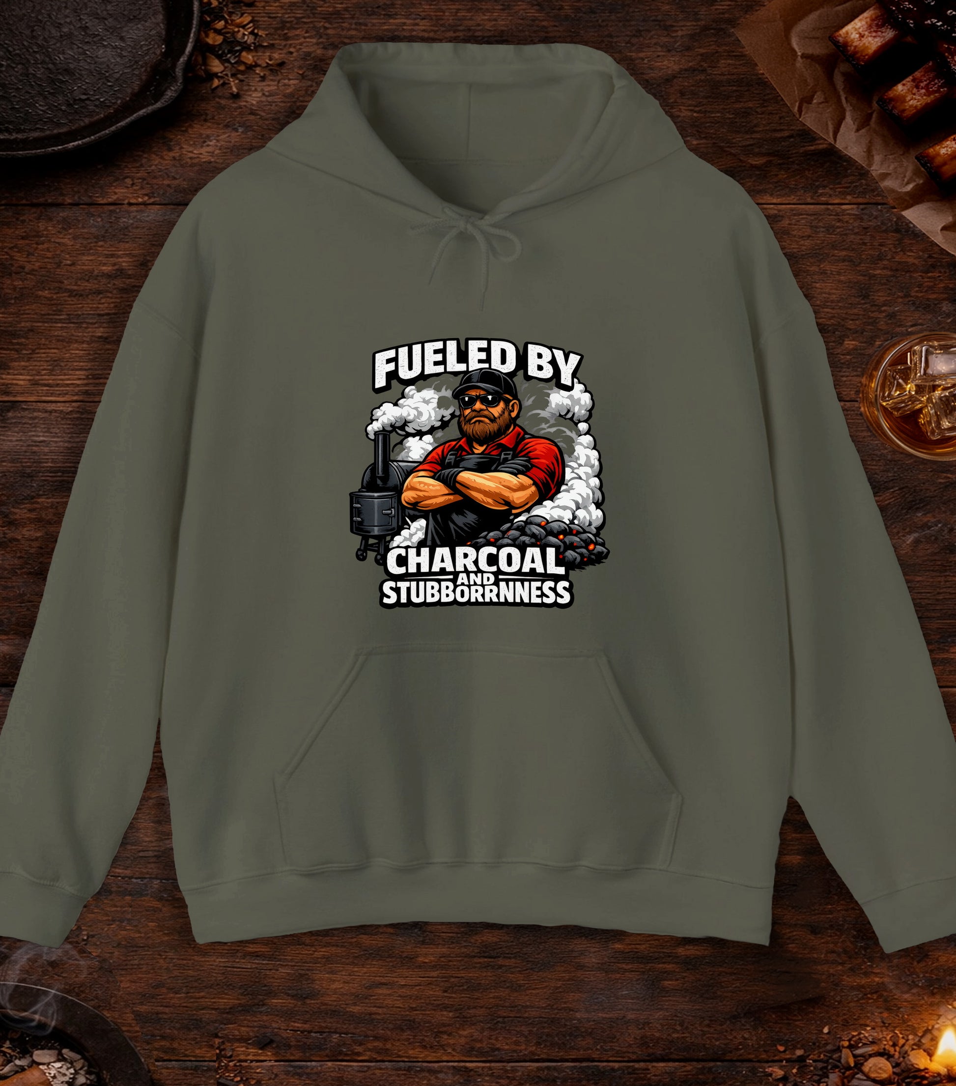 Fueled By Charcoal And Stubborness Hoodie - Military Green