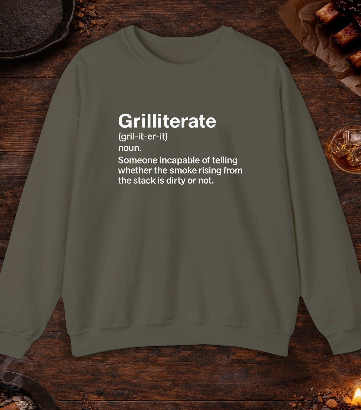Grilliterate Definition Crewneck - Military Green