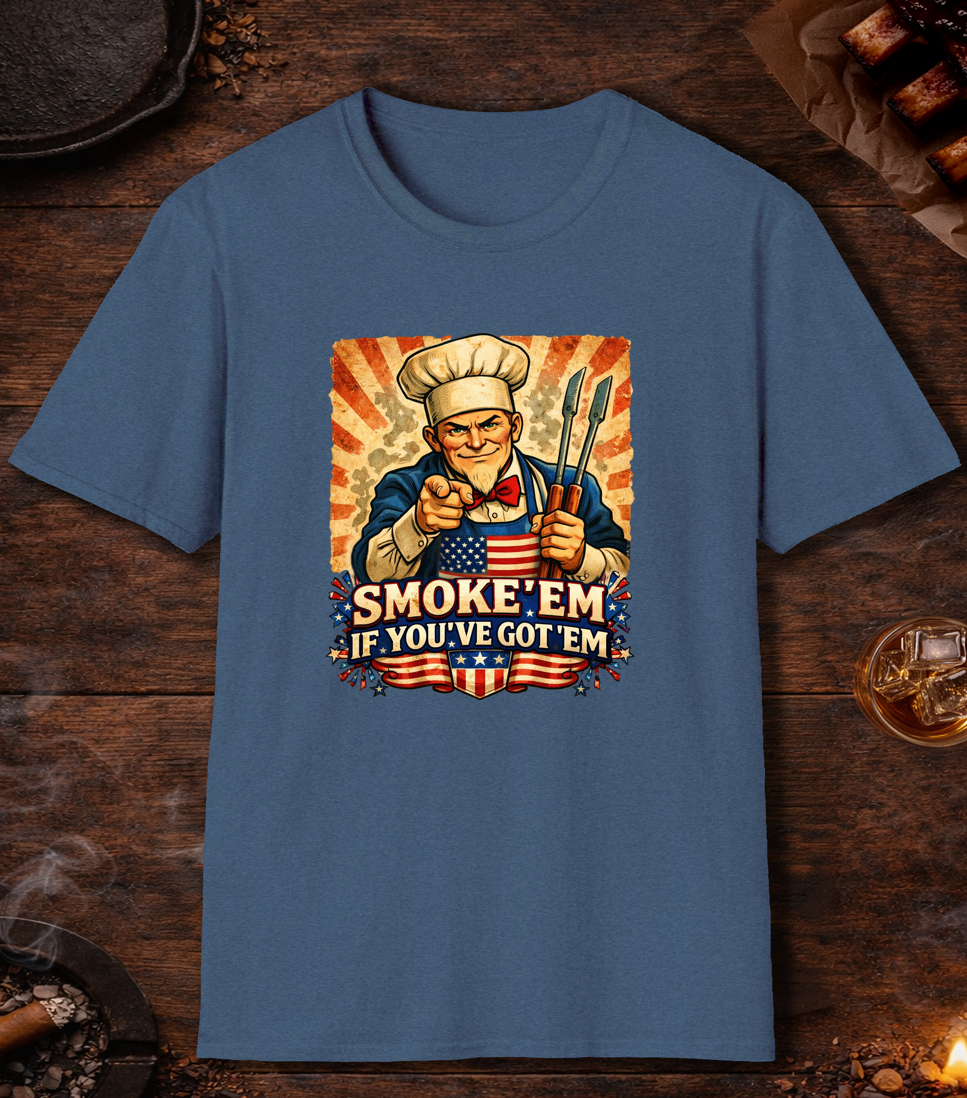 Smoke Em Uncle Sam T-Shirt - Heather Indigo