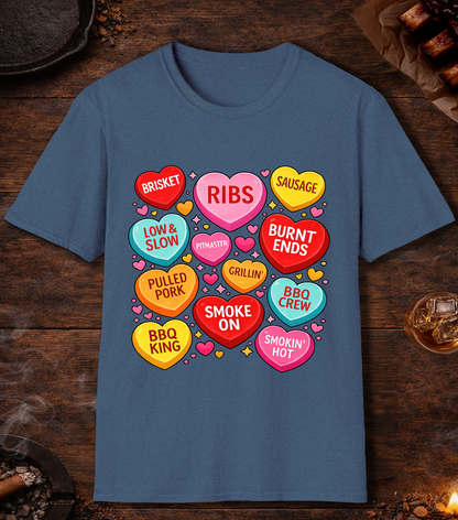 Valentines Day BBQ Hearts T-Shirt - Heather Indigo