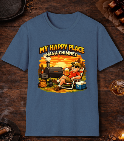 My Happy Place Has A Chimney T-Shirt - Heather Indigo