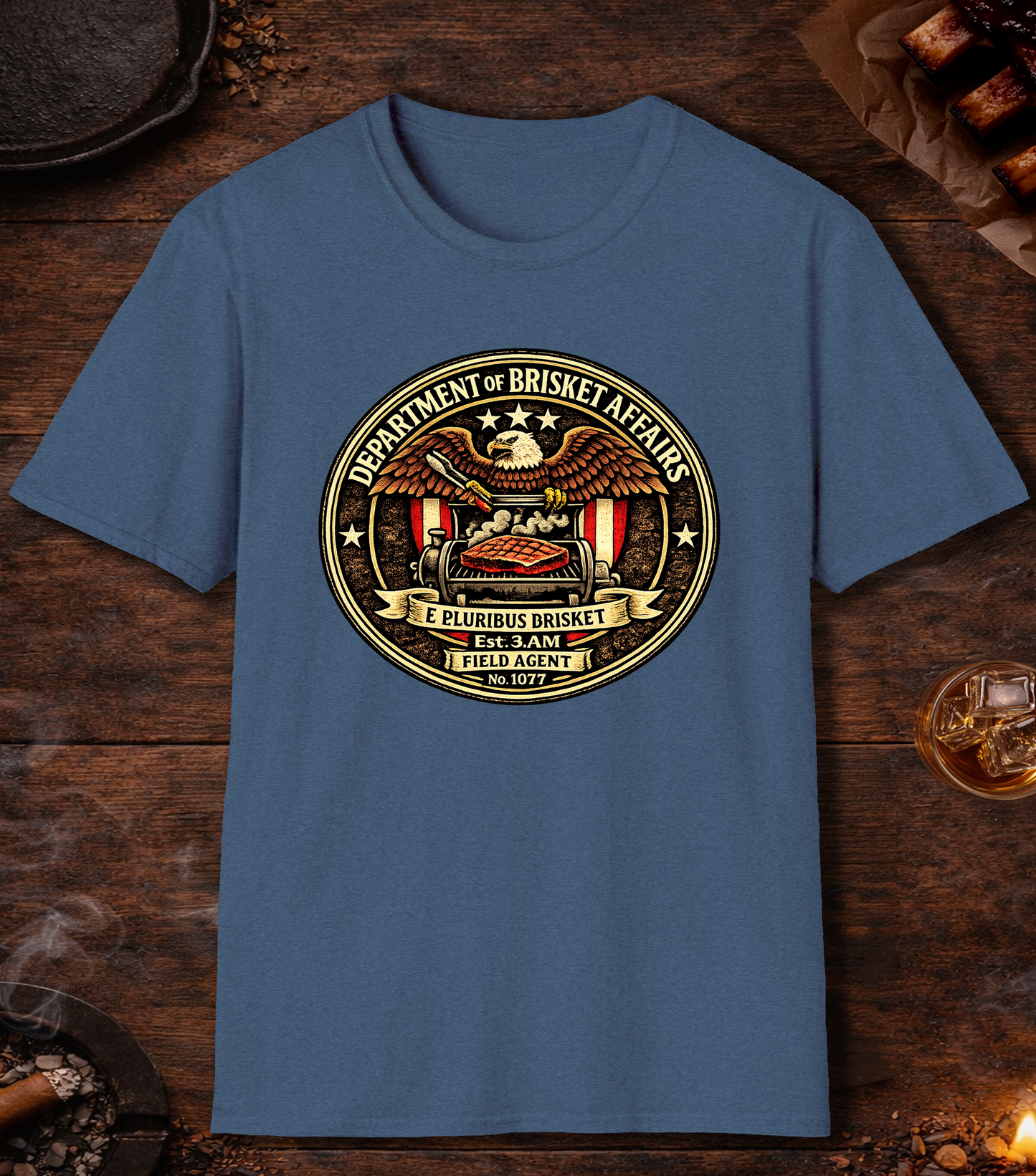 Department Of Brisket Affairs T-Shirt - Heather Indigo
